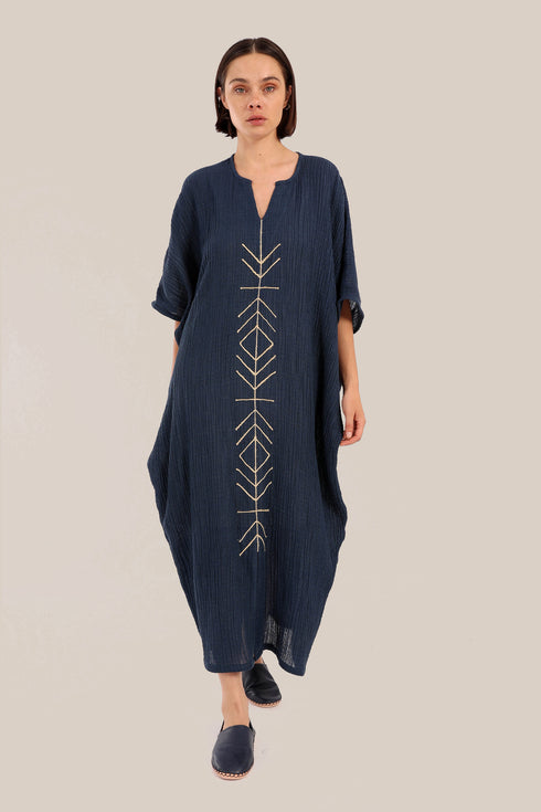 Embroidered Long dress with front bottom slit